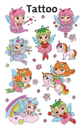 Matrica, tetoválás, 1 ív, 76x120 mm, AVERY ZWECKFORM, "Z-Design No.56768",  tündérlányok és unikornisok